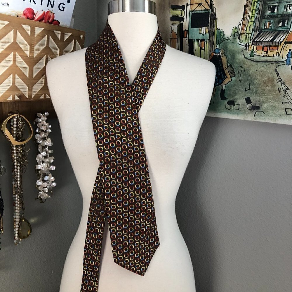 Murano Collezione Hand Tailored Silk Necktie Men's Brown Geo Embroidered NEW